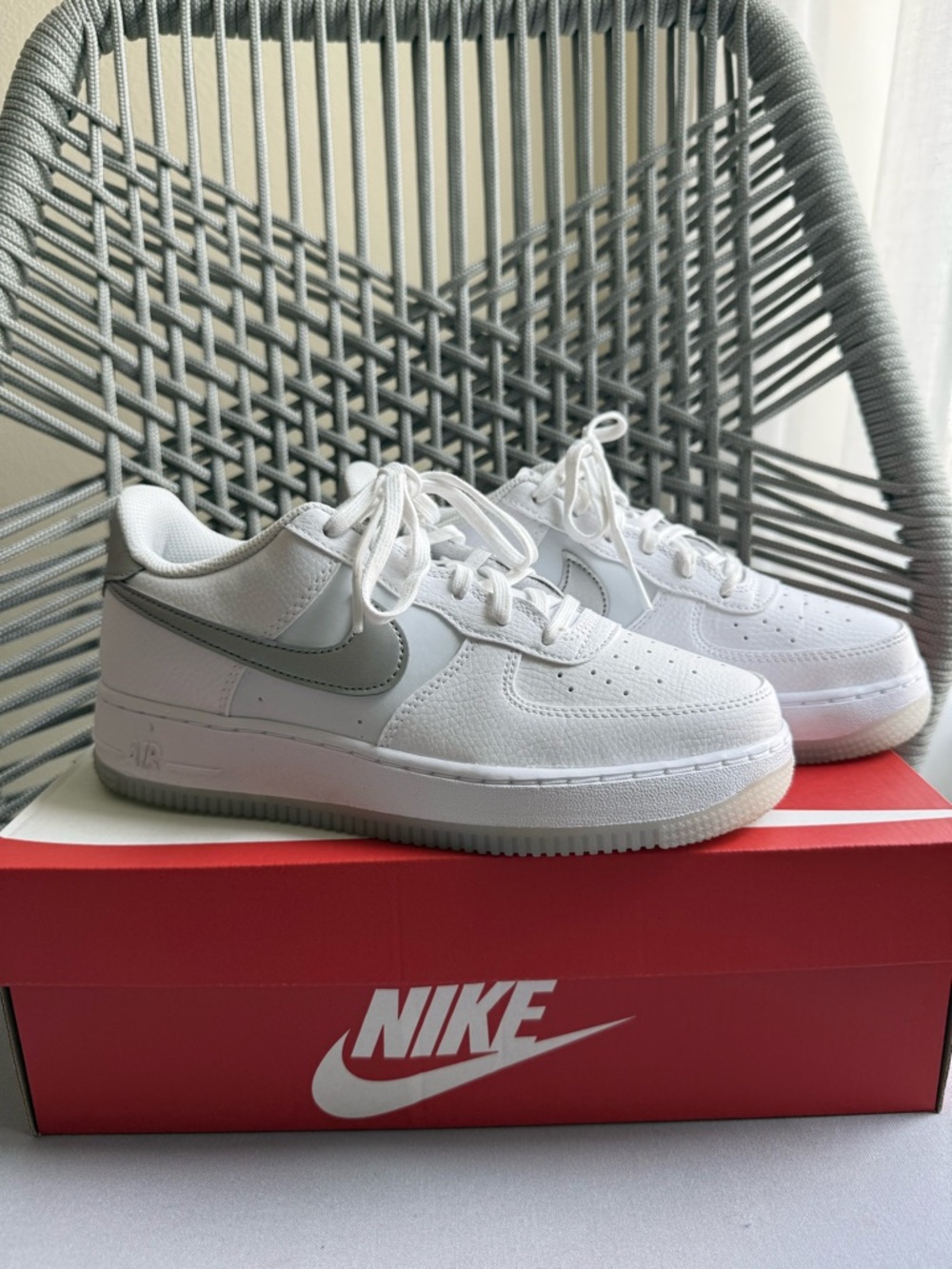 NEW Nike Air Force White Low-Top Sneakers with Silver Swoosh
